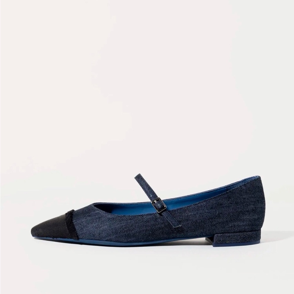 Italian Denim and Black Women's Mary Jane Flats